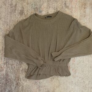Zara Green Ribbed Sweatshirt Relaxed Fit